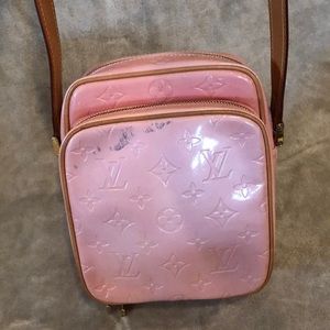 Pink patent leather Louis Vuitton satchel